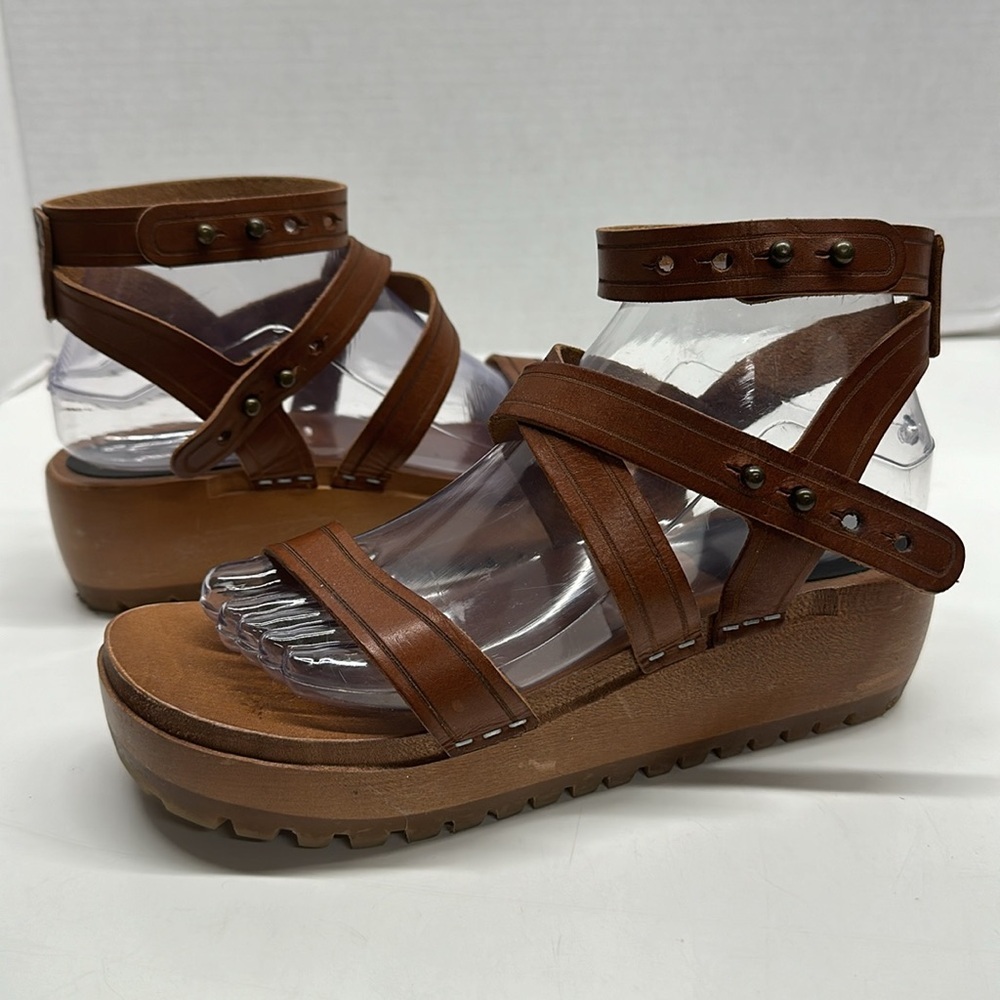 Swedish Hasbeens Tan Leather Platform Sandals